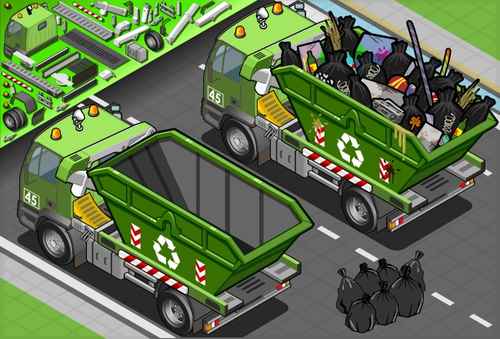 Isometric Garbage Truck with Container in Rear View